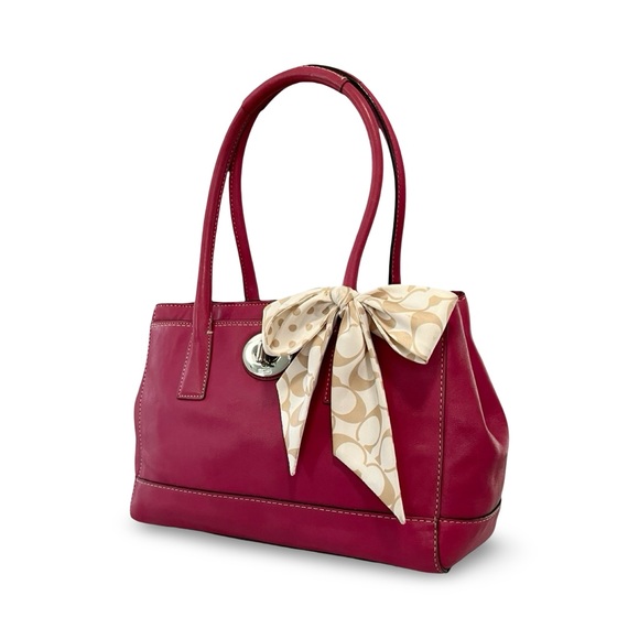 Coach Berry Pink Vachetta Leather Madeline Turnlock Satchel Hand Bag - Picture 3 of 9